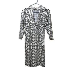 J McLaughlin Sz M Faux Wrap Dress Catalina Cloth Stretch Geometric Print Preppy